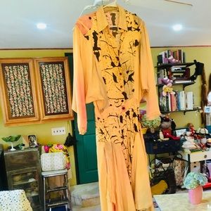 1980s rayon, abstract print sunset dress